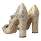 Gold Jacquard Crystal Mary Janes Pumps Shoes