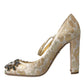 Gold Jacquard Crystal Mary Janes Pumps Shoes