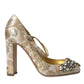 Gold Jacquard Crystal Mary Janes Pumps Shoes