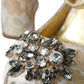 Gold Jacquard Crystal Mary Janes Pumps Shoes