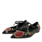 Black Leather Heart Embellished Loafers Shoes