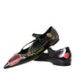 Black Leather Heart Embellished Loafers Shoes