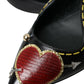Black Leather Heart Embellished Loafers Shoes