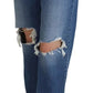 Blue Distressed High Waist Straight Denim Jeans