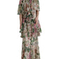 Multicolor Floral Silk Tiered Long Maxi Dress