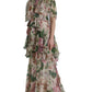Multicolor Floral Silk Tiered Long Maxi Dress