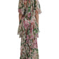 Multicolor Floral Silk Tiered Long Maxi Dress