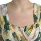 Yellow Floral Print Silk Pleated Maxi Dress