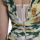 Yellow Floral Print Silk Pleated Maxi Dress