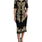 Black Floral Lace Cotton Sheath Midi Dress