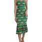 Green Cannoli Print Silk Ruched Midi Dress