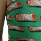 Green Cannoli Print Silk Ruched Midi Dress