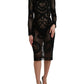 Black Sheer Long Sleeves Sheath Midi Dress