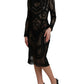 Black Sheer Long Sleeves Sheath Midi Dress