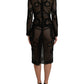 Black Sheer Long Sleeves Sheath Midi Dress