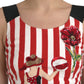 Red White Floral Sleeveless Sheath Midi Dress