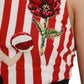Red White Floral Sleeveless Sheath Midi Dress