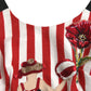 Red White Floral Sleeveless Sheath Midi Dress