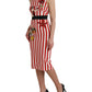 Red White Floral Sleeveless Sheath Midi Dress