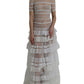 White Nylon Sheer Tiered Lace Maxi Dress