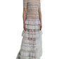 White Nylon Sheer Tiered Lace Maxi Dress