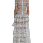 White Nylon Sheer Tiered Lace Maxi Dress