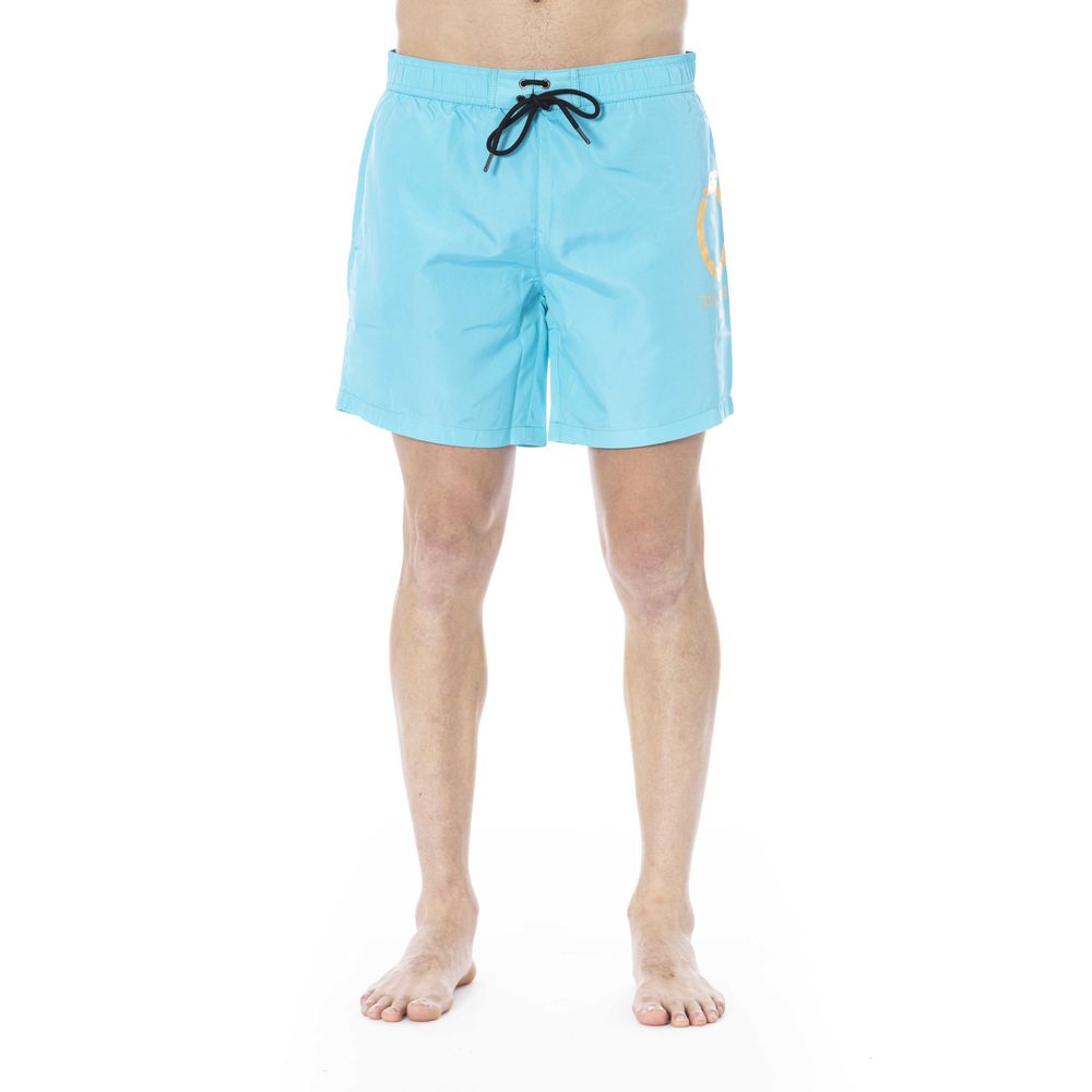 Light Blue Polyester Men Swim Trunk