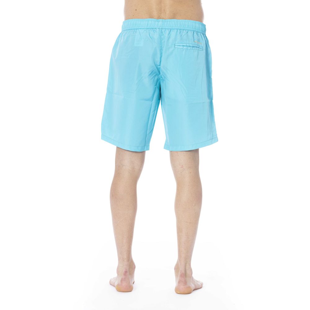 Light Blue Polyester Men Swim Trunk