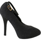 Black Leather Heels Fabric Socks Pumps Shoes