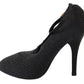 Black Leather Heels Fabric Socks Pumps Shoes