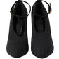 Black Leather Heels Fabric Socks Pumps Shoes
