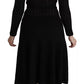 Black Cashmere Long Sleeve Sheath Midi Dress