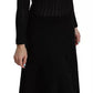Black Cashmere Long Sleeve Sheath Midi Dress