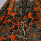 Orange Floral Brocade Coat Blazer Jacket