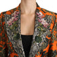 Orange Floral Brocade Coat Blazer Jacket