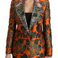 Orange Floral Brocade Coat Blazer Jacket