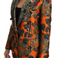 Orange Floral Brocade Coat Blazer Jacket