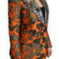 Orange Floral Brocade Coat Blazer Jacket