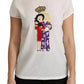 White #dgfamily Round Neck Crystal Crown Top