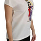 White #dgfamily Round Neck Crystal Crown Top