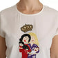 White #dgfamily Round Neck Crystal Crown Top