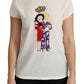 White #dgfamily Round Neck Crystal Crown Top
