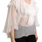 White Lace Vneck 3/4 Sleeve Blouse Silk Top
