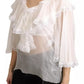 White Lace Vneck 3/4 Sleeve Blouse Silk Top