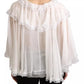 White Lace Vneck 3/4 Sleeve Blouse Silk Top