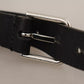 Black Classic Calf Leather Metal Box Buckle Belt