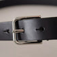 Black Classic Calf Leather Metal Box Buckle Belt