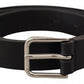 Black Classic Calf Leather Metal Box Buckle Belt