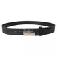 Black Leather Silver Rectangle Buckle Belt