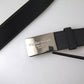 Black Leather Silver Rectangle Buckle Belt